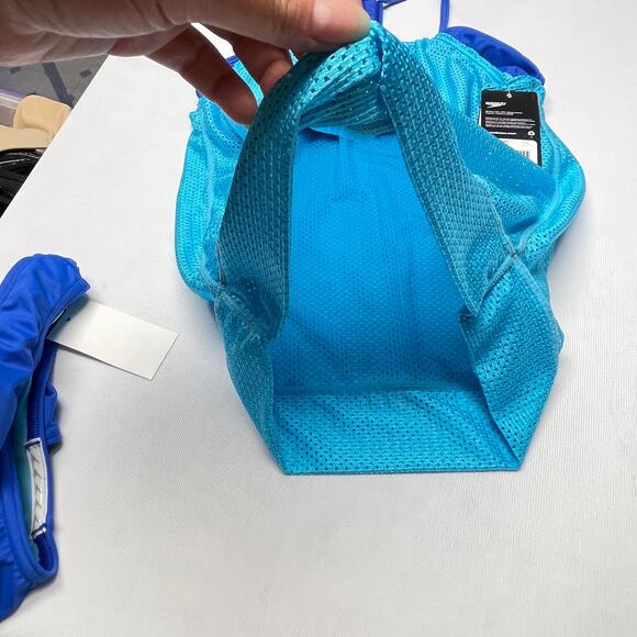 Speedo Swimsuit Two Piece Tankini Set Girls 12 Blue Mesh Swimwear UVP NWT - Picture 9 of 12